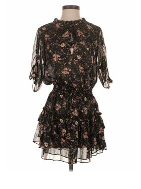 Misa Los Angeles Black Floral Tie-Neck Ruffle Mini Dress